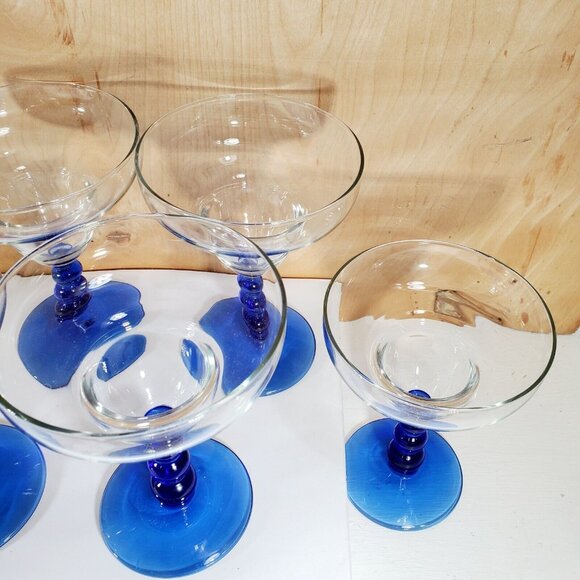 Set of 6 Libbey Glass Metropolis Blue Margarita Glasses beaded cobalt stem - Picture 3 of 11